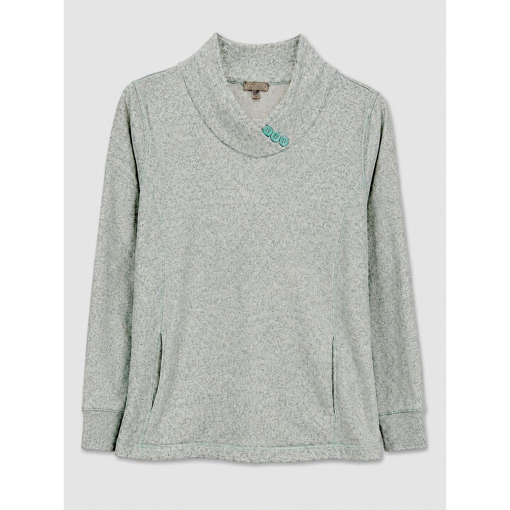 T by Talbots Cowl Neck Sweatshirt Women's MP Blue Heathered Pullover Pocket Top